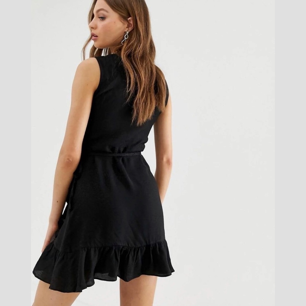 All Saints Krystal Black leopard print ruffle trim sleeveless wrap dress - Picture 2 of 13
